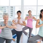 group of middle aged women in exercise class